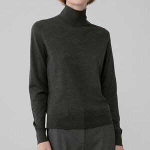 Theory Sallie Refine Gray Merino Wool Long Sleeve Mock Neck Sweater Womens Small